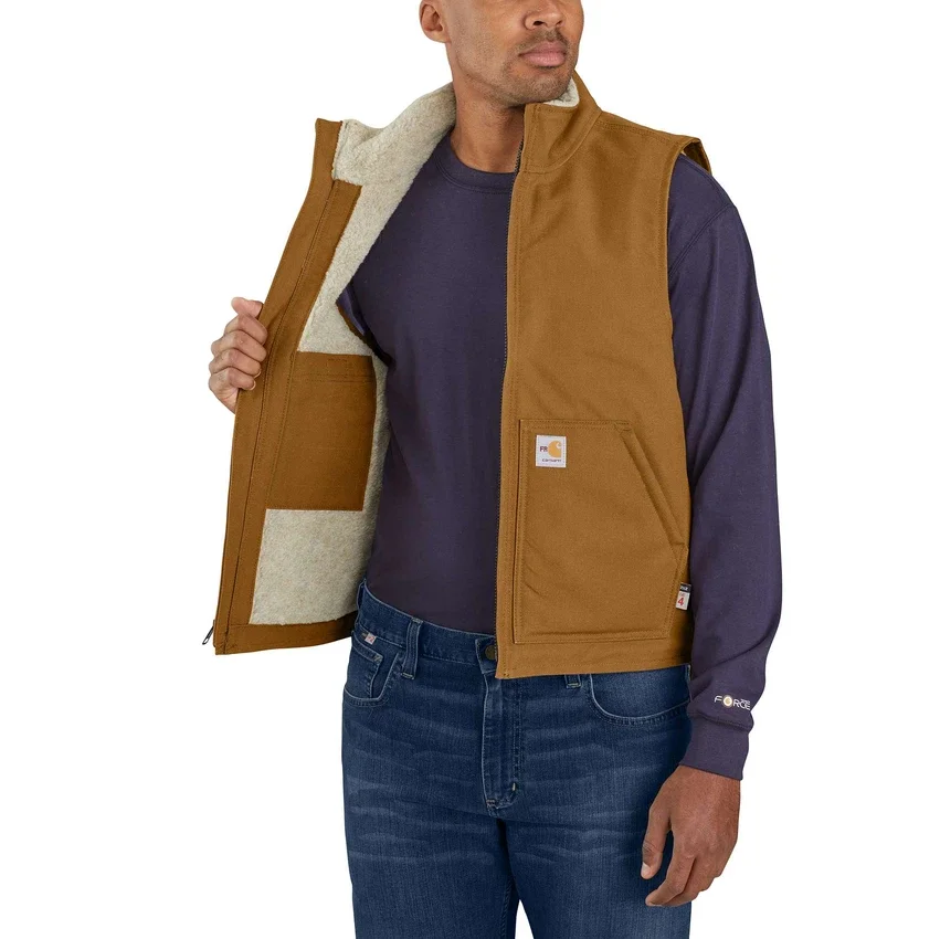 Men's Fr Duck Mock Neck Sherpa-Lined Vest - Flame Resistant Vests