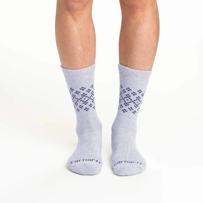 Women's Midweight Synthetic-Wool Blend Fairisle Crew Sock 2-Pack